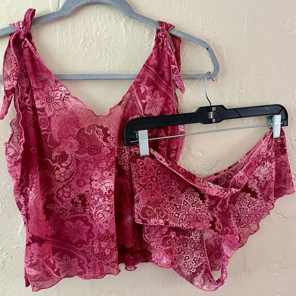 Vintage Frederick’s of Hollywood Pink Patterned Sheet Lace Night Set NWT